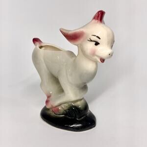 Vintage Kitsch MCM Running Donkey Planter Ceramic Vase Gray Pink 6 x 6 inches